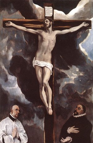 Christ on the Cross Adored by Donors