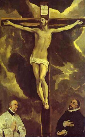 El Greco - Christ On The Cross Adored By Two Donors 1585-1590