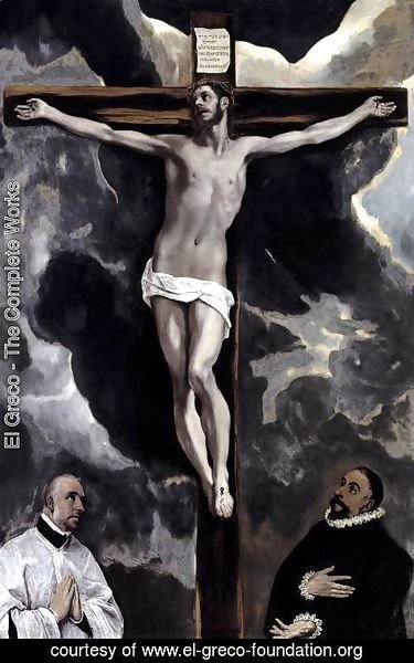 El Greco - Christ on the Cross Adored by Two Donors c. 1580